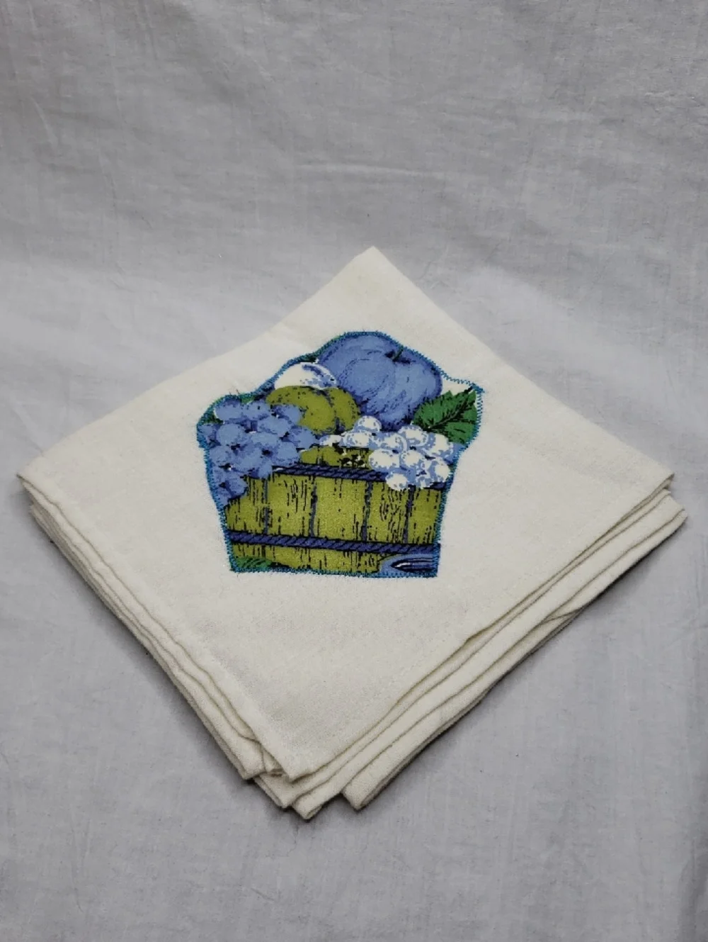 Vintage Applique Blue Fruit Bucket XL Dish Towel